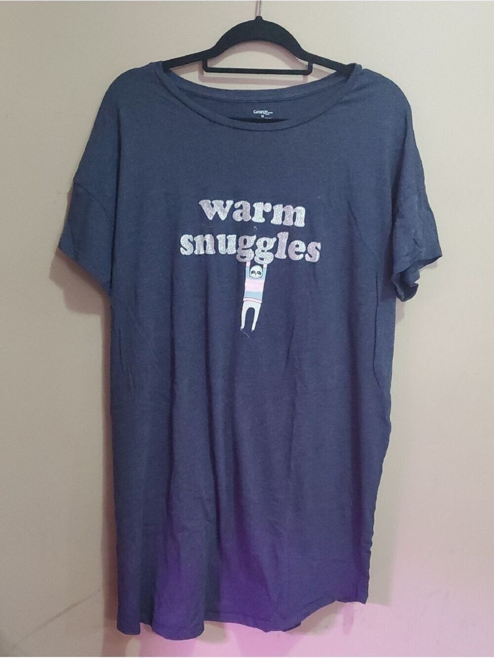 Cozy "warm snuggles" Graphic Tee Night Dress in Navy Size 1X